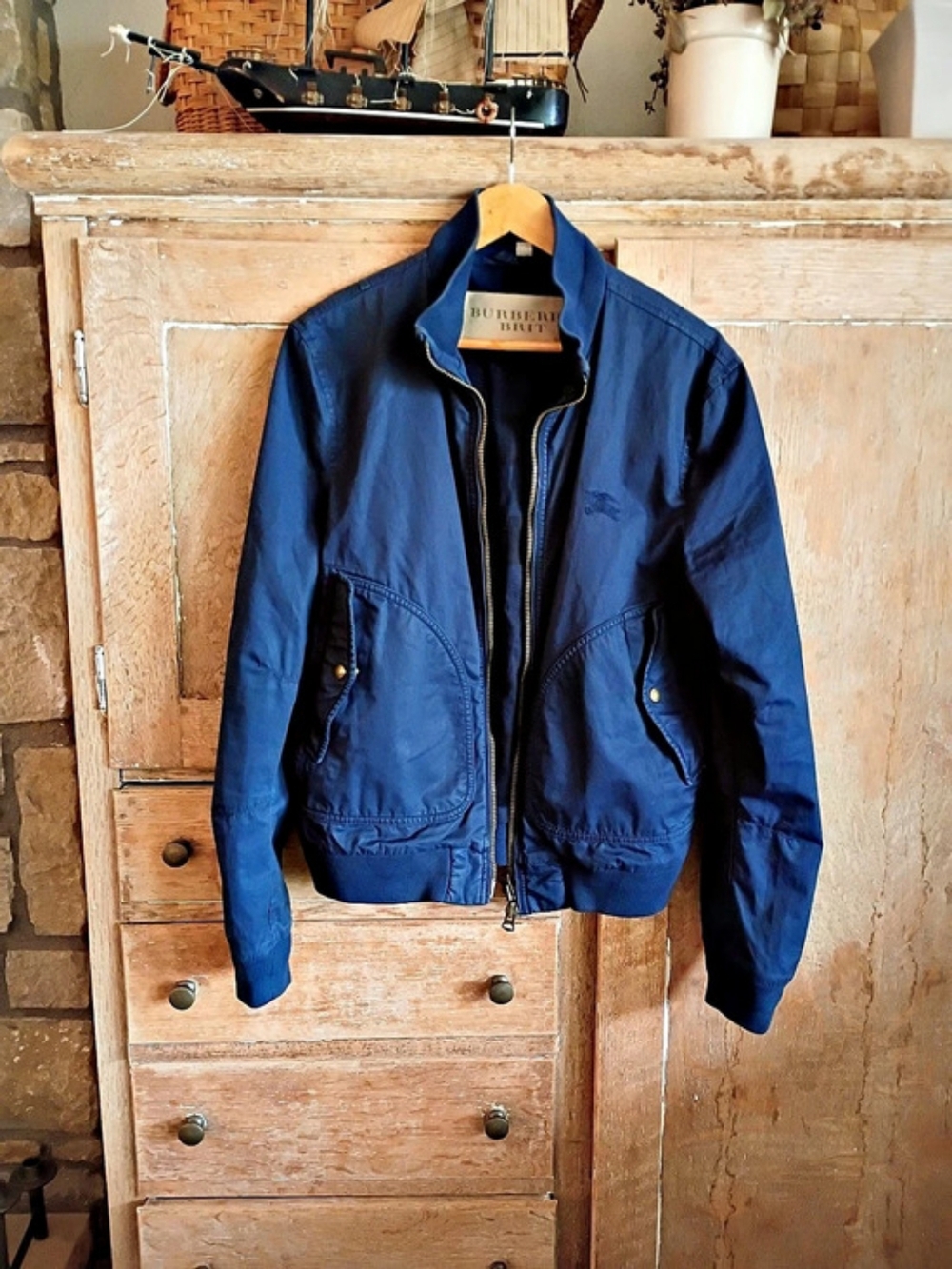 Burberry Men's Cotton Lightweight Bomber Jacket in Navy Blue, M